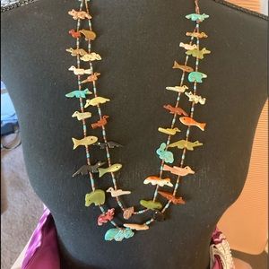 Vintage Wood and Sterling Silver Animal Necklace